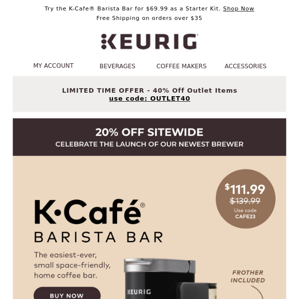 Don't miss out! 20% off NEW K-Café® Barista Bar AND sitewide