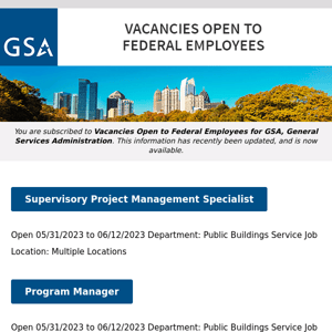 New/Current Job Opportunities at GSA Open to All Federal Employees & Special Appointment Eligibles