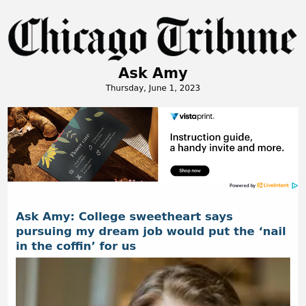 Ask Amy: College sweetheart says pursuing my dream job would put the ‘nail in the coffin’ for us