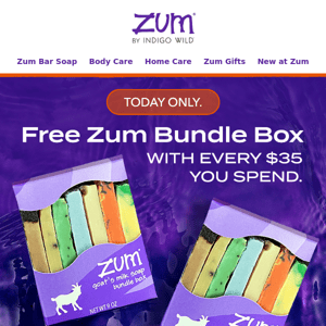 Score 9 oz. Of Zum Bar Soap FREE With Every $35 You Spend!