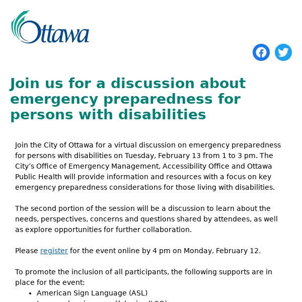 Join us for a discussion about emergency preparedness for persons with disabilities