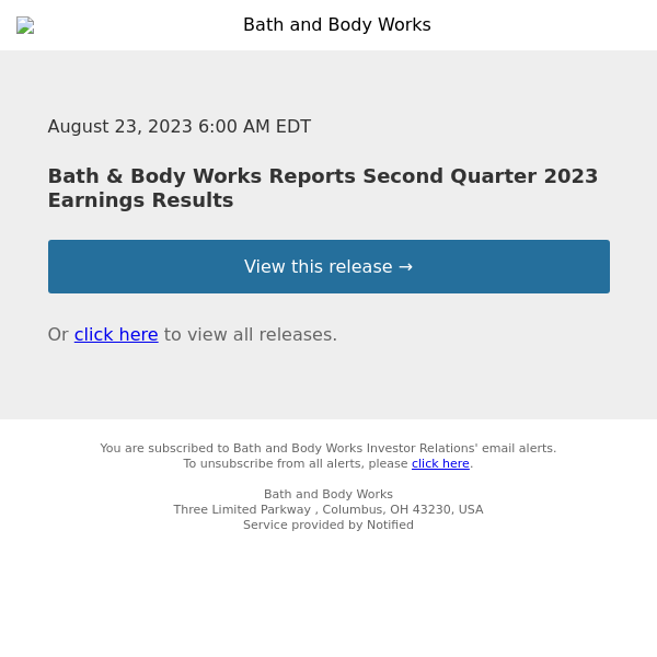 Bath & Body Works Reports Second Quarter 2023 Earnings Results