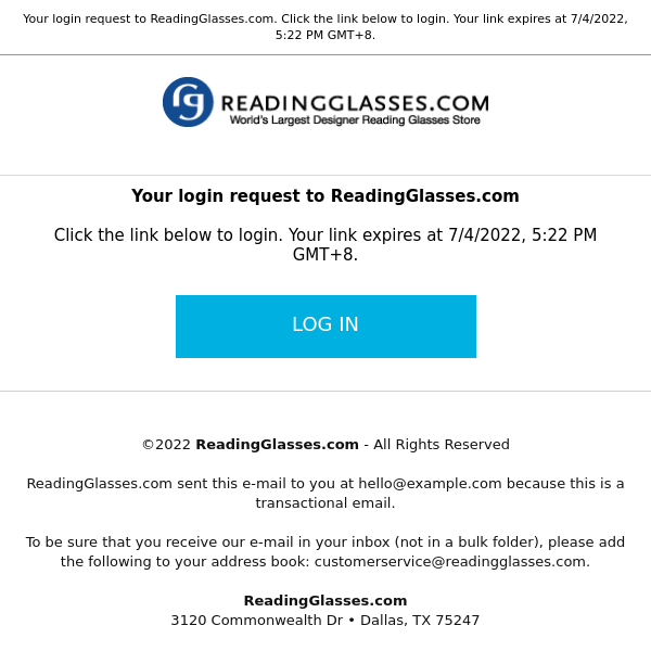 Your login request to ReadingGlasses.com