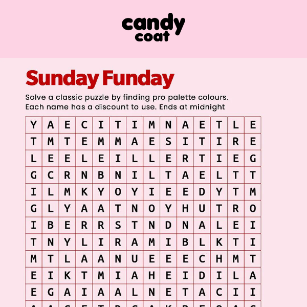 💕🍡🧩It’s Sunday Funday! Find the words and get money off your favs 🤪💅🏼💅🏽🧩