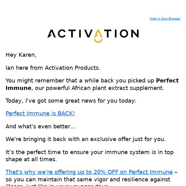 Activation Products Perfect Immune is BACK!