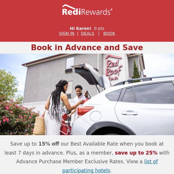 Red Roof, Members Get Up to 25% Off with Advance Purchase