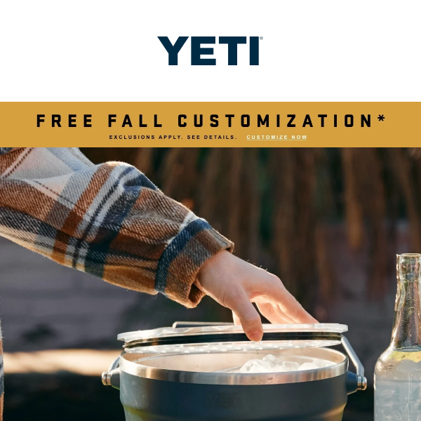 Get free customization on Yeti products – until tomorrow only