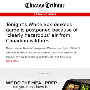 White Sox-Yankees postponed tonight for ‘hazardous’ air