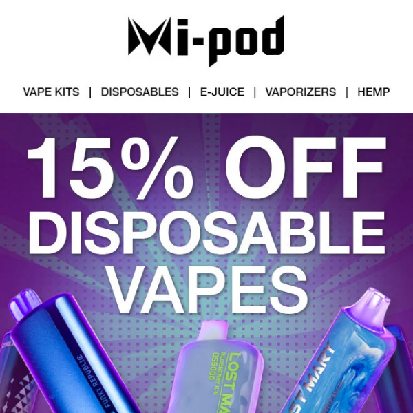 Mi-Pod Online | Hot Vapes Deal | 15% Off Disposable Vapes