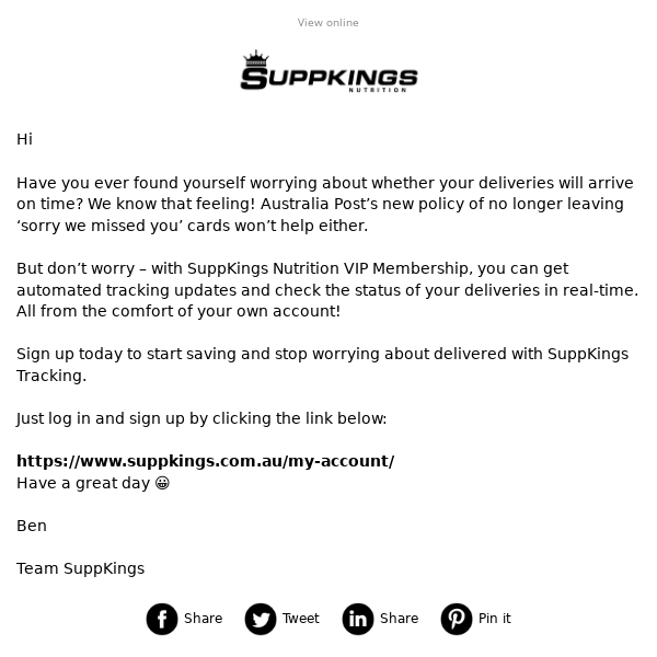  📦🚫 No more missed deliveries! Sign up to SuppKings Nutrition For Tracking 📲