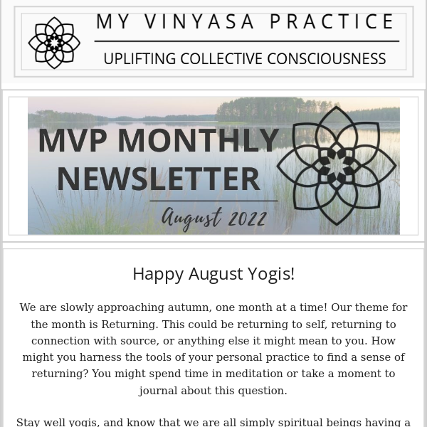 My Vinyasa Practice | August Newsletter