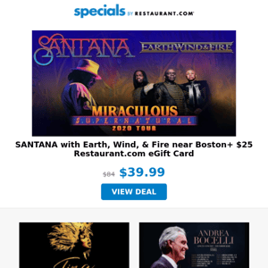 SANTANA near Boston | Hit Musical TINA in Boston | Andrea Bocelli in Boston