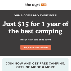 Just $15 for 1 year of camping
