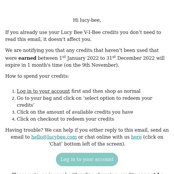 Important: Your Lucy Bee V-I-Bee Credits are Expiring Soon! 🐝