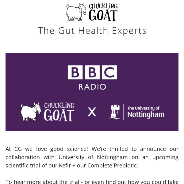 News Flash - Chuckling Goat joins with University of Nottingham for new kefir trial 🔬