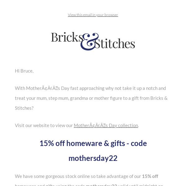 15% off Mother's Day gift ideas