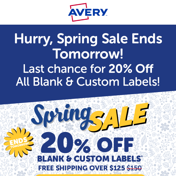 Hurry, Ends Tomorrow - Last Chance for 20% Off All Blank & Custom Labels