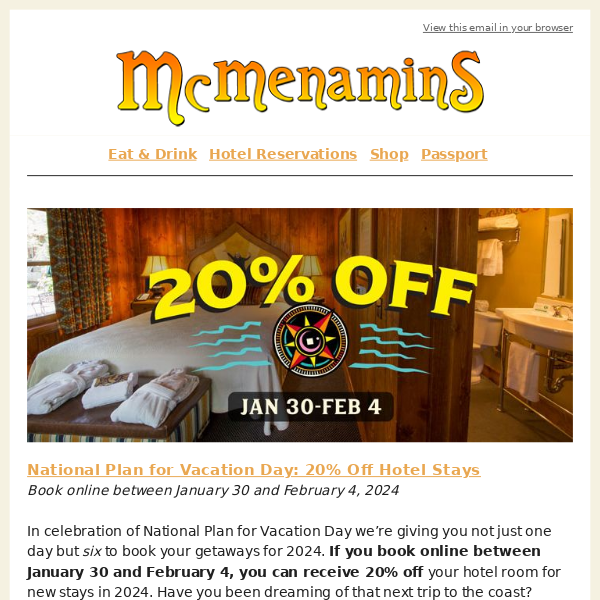 National Plan for Vacation Day: 20% off Hotel Stays