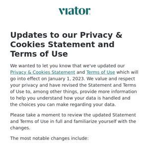 Updates to our Privacy & Cookies Statement and Terms of Use