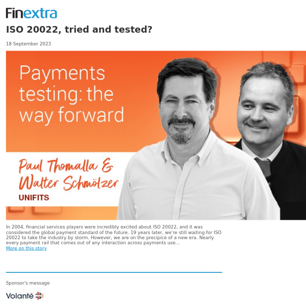 Finextra News Flash: ISO 20022, tried and tested?