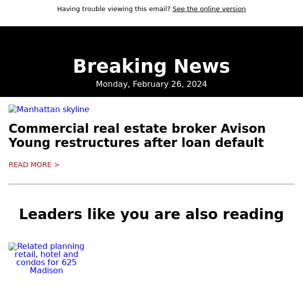 Commercial real estate broker Avison Young restructures after loan default