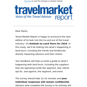 Travel Market Report, We Want to Hear from You, & You Can Win $250