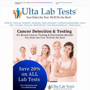 🎗️ Beat the Odds with Our Cancer Screening Sale: Save 20-50% Today on ALL Lab Tests.