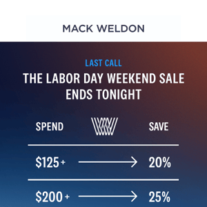 ENDS TONIGHT: The Labor Day Weekend Sale.