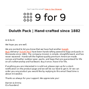 Duluth Pack | Delivery!