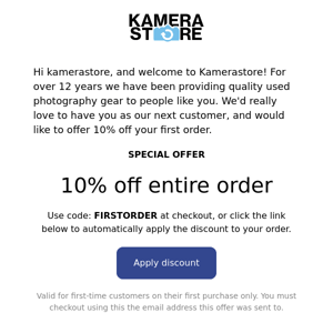 10% off with your first order at Kamerastore