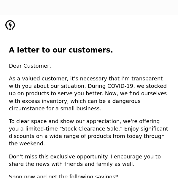 An important letter to our customers.
