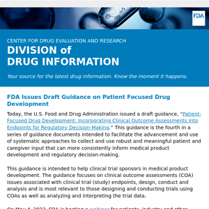 FDA Issues Draft Guidance on Patient Focused Drug Development – Drug Information Update