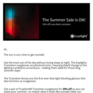 The Summer Sale is ON! Take 20% off all Transition lenses