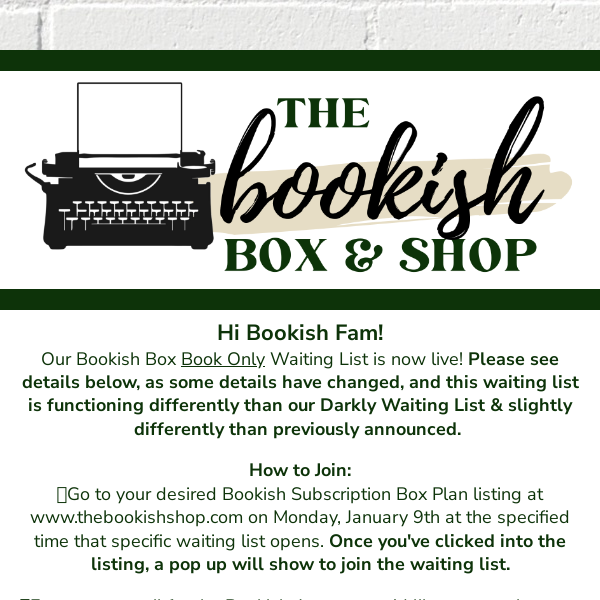 The Bookish Box: Book Only Waiting List is Live