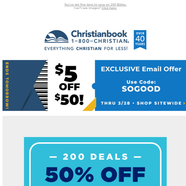 50% Off Bible Sale + Save $5 Off $50