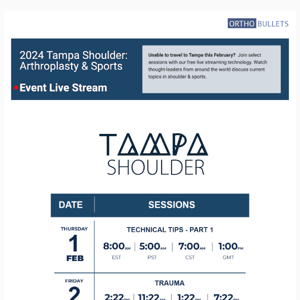 Free Live Stream Starting in ~ 5 Minutes: Tampa Shoulder - Trauma - Starting @2:22pm  EST