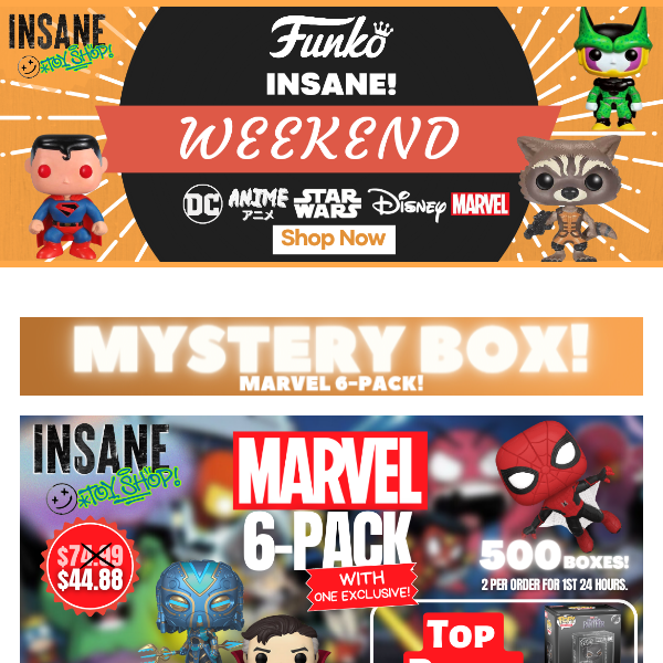 😍New Marvel 6-Pack w/ Exclusive Mystery Box🎁+ over 150 vaulted pops were just added!