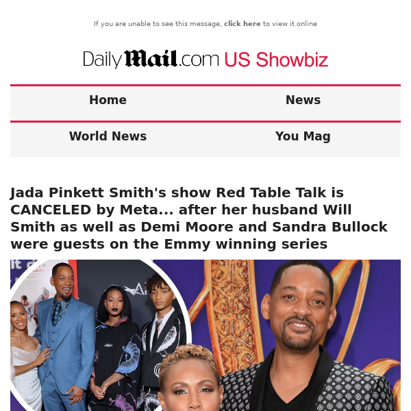 Jada Pinkett Smith's show Red Table Talk is CANCELED by Meta... after her  husband Will Smith as well as Demi Moore and Sandra Bullock were guests on  the Emmy winning series -