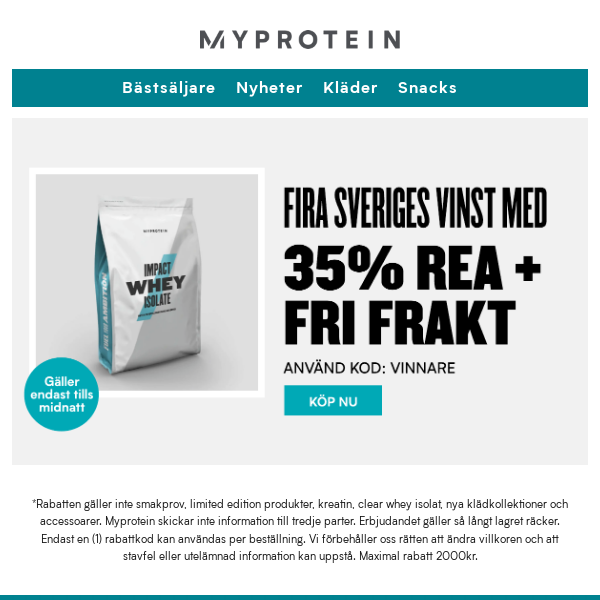FIRA VINSTEN MED 35% + FRI FRAKT🎤 - Myprotein Sverige