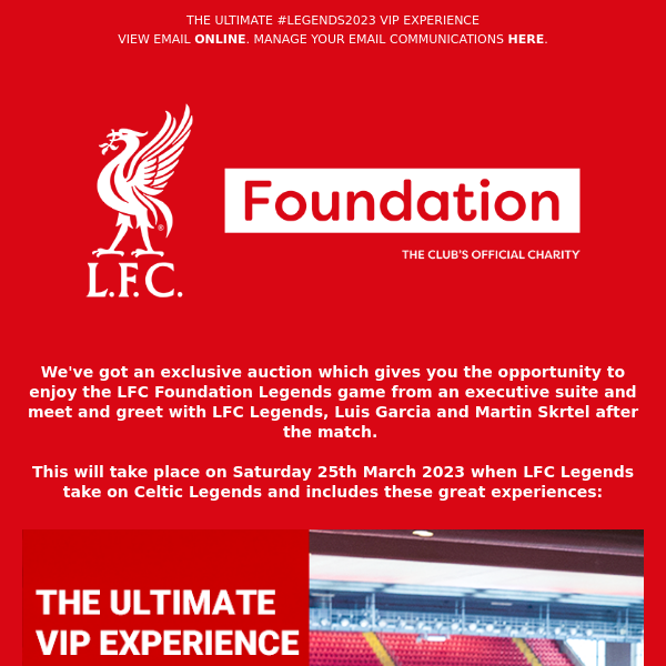 Your chance to have the ultimate VIP experience at Anfield