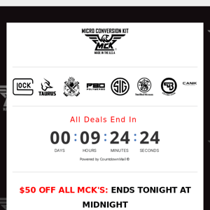 Ending Midnight Tonight: $50 OFF MCKS / FREE Shipping On Accessories