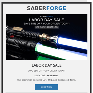 The Labor Day Sale Starts Now - Huge 15% Discount!