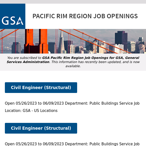 New/Current Job Opportunities in the GSA Pacific Rim Region