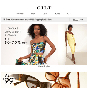 All 50 – 70% Off New Nicholas, Cinq à Sept & ALEXIS | All $99.99 Sunglasses