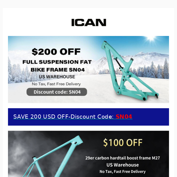 UP TO 200 USD OFF-Fat Bike Frame SN04 US & 29er hardtail boost frame M27 US