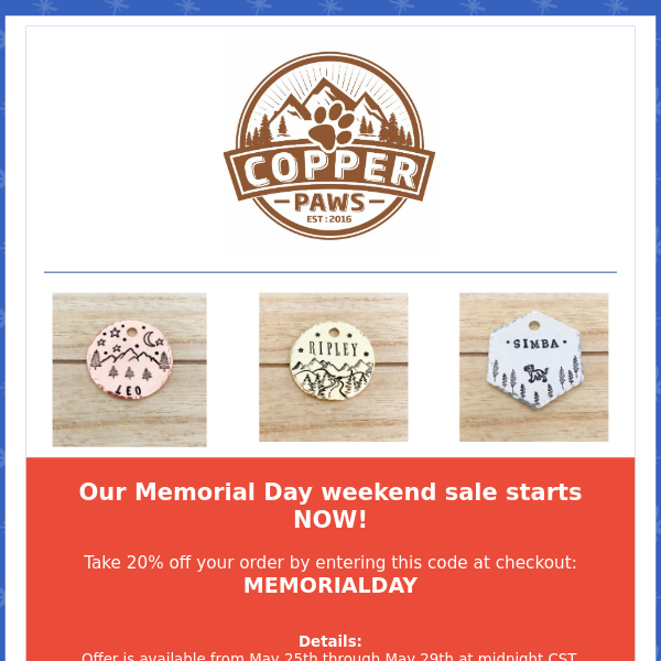 EARLY ACCESS: Memorial Day Weekend SALE Starts Now! ❤️💙
