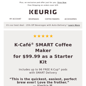 DEAL ALERT! Save 60% on a K-Café SMART coffee maker