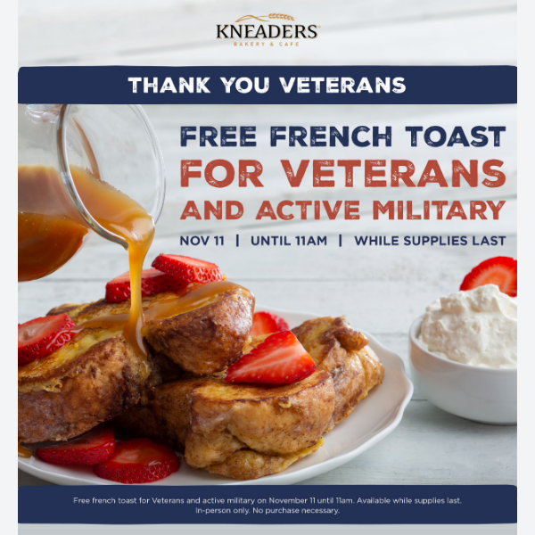 Free French Toast For Veterans and Active Military