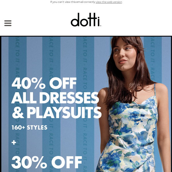 Dress up with 40% off dresses & playsuits