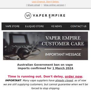 Vape Ban Confirmed. Urgent Action Required.
